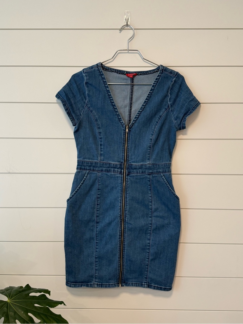 Guess Blue Denim Galilea Mini Dress with Front Zip Size M